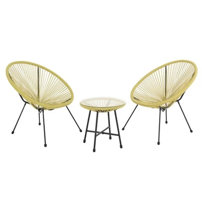 B-Ware SVITA BALI Balkon Möbel-Set Lounge-Garnitur Egg-Chair Flecht-Design Gelb