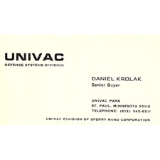 Daniel Krolak Univac Defense Systems St. Paul MN Vintage Business Card SD9-B9