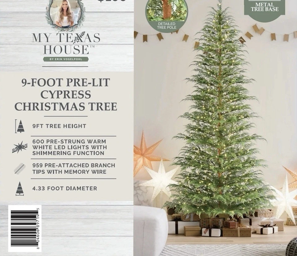 My Texas House 9 英尺柏树预立圣诞树 2025 全新带盒 免运费 — 第 3/4 张图片