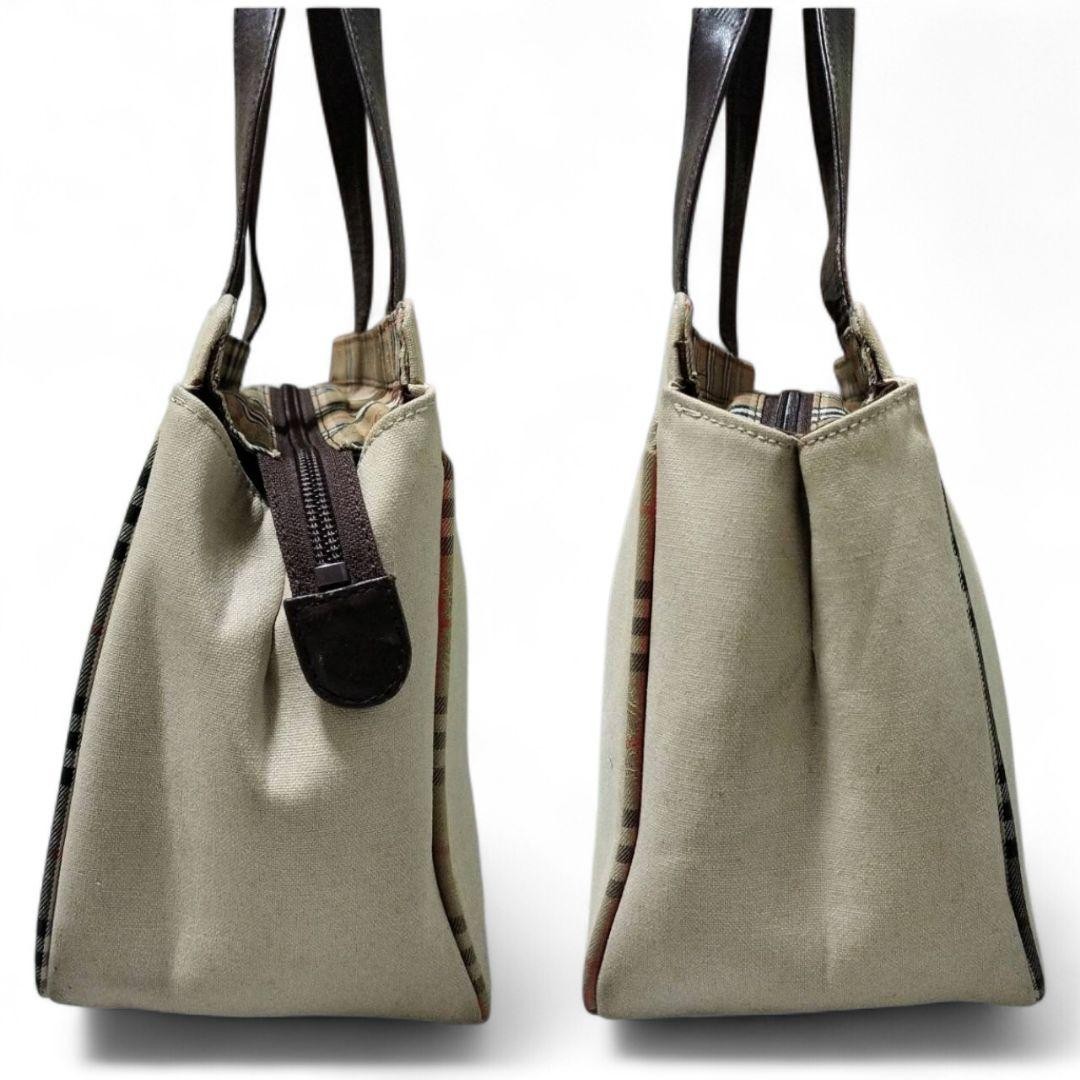 Used Authentic Burberry Tote Bag Canvas Leather Beige Nova Check JAPAN 834291 thumbnail 4