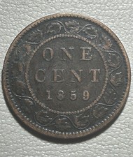 1859 Canada One Cent Coin F+/VF KM#1 Young Queen Victoria U.S. Ships Free