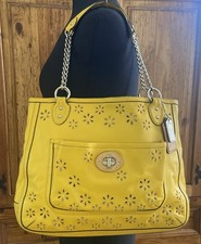 Genuine Leather Yellow Coach Shoulder Bag, Style F24690