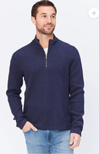AGAVE DENIM Navy Blue Wave Train Flat Back 1/4 Zip Mock Sweater-L