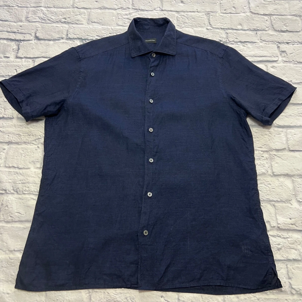 トップス Ermenegildo Zegna Linen L/S Shirt Navy Ermenegildo Zegna Linen Short Sleeve Casual Button-Down Shirts for