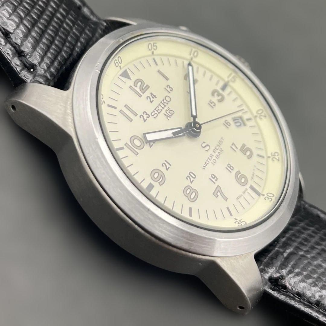 ！HM！SEIKO AGS ミリタリータイプ 5M22-6C20 SEIKO SUS 5M22-6C20 AGS Kinetic Military Ivory Dial 36mm