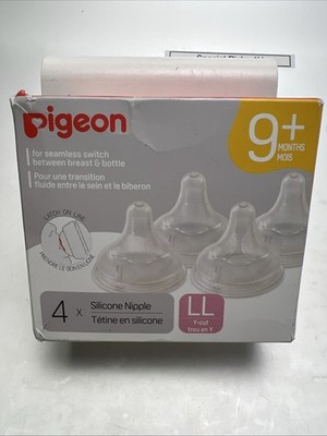 PIGEON Silicone Nipple (LL) with Latch-On Line, Natural Feel, 9+ Months, 4 Count