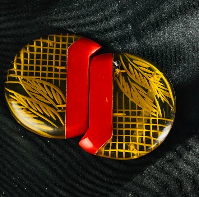 Vintage MCM Yellow & Red Bakelite Buckle Clasp - Read! | eBay