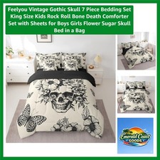 Vintage Gothic Skull 7-Piece King Bedding Set - Stylish Comfort for Kids