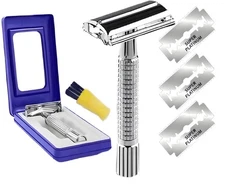 STAINLESS STEEL HEAVY DUTY DOUBLE EDGE SAFETY RAZOR FOR MEN + SHAVING BLADES