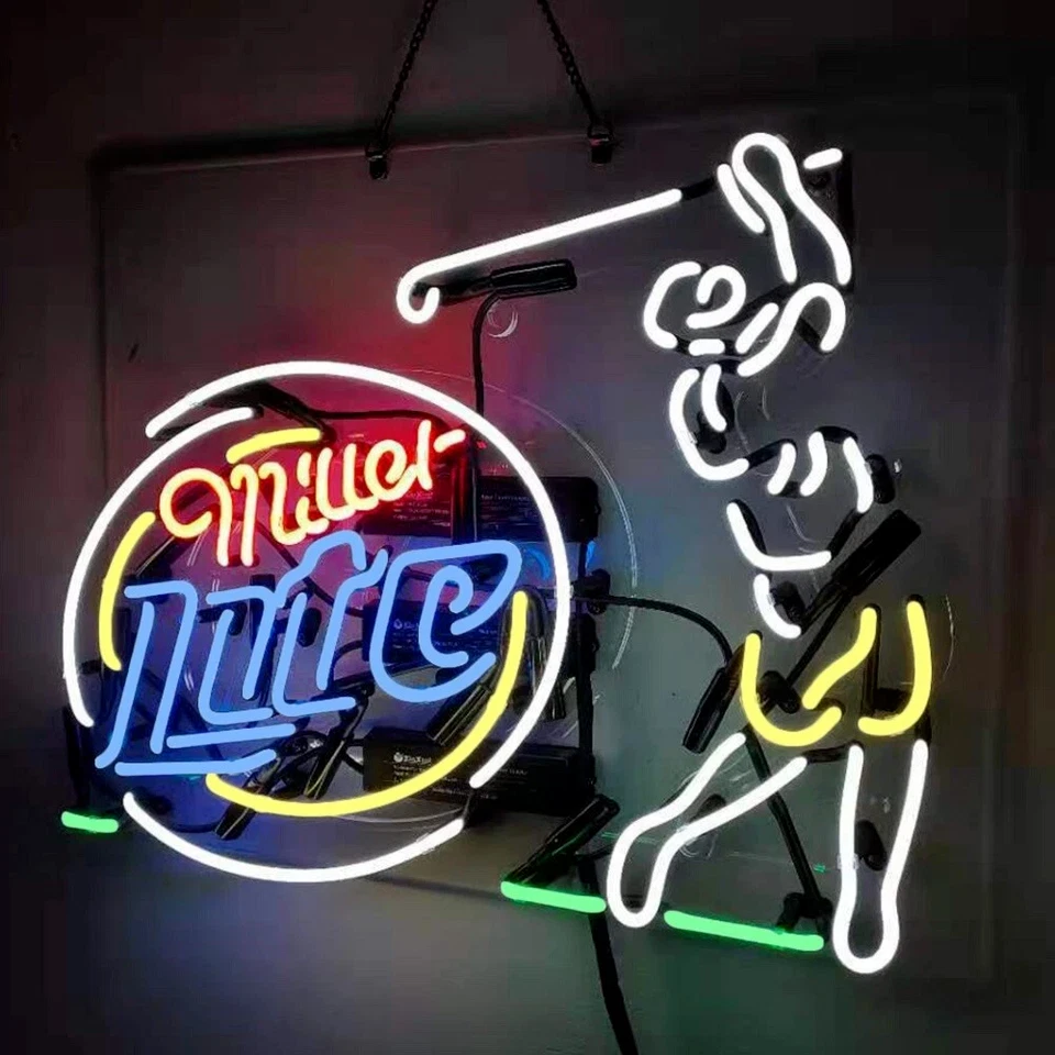 Miller Lite Beer Playing Golf Golfer Acrylic 20"x16" Neon Sign Lamp Light Gift