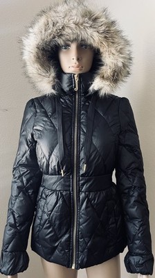 JUICY COUTURE Vintage Y2K Ruffle Fur Trim Hooded Puffer Quilted Jacket sz S