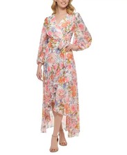Eliza J EJ2-9882 Ruffled Floral Print Midi Dress Sz 4 Blush