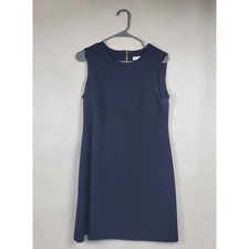 Calvin Klein Womens Navy Blue Sleeveless Shift Dress Exposed Gold Zipper Size P