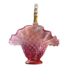 Basket Pink Opalescent Clear Handle Fenton Glass Made 1940-1956 Excellent Cond.