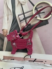 Radley Raspberry Pink Leather Dog Tag / Bag Charm / Key Ring.