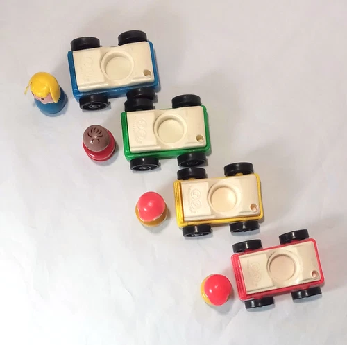 Vintage Fisher Price Little People Set of Four Kids in Four Cars - 8 Pieces