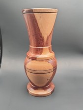 Vintage Artisan Handcrafted Hand turned Two Toned Wooden Bud Vase 9" X 3.5"