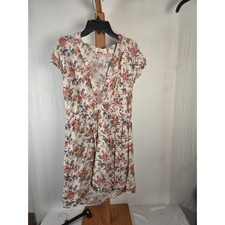 Forever 21 Floral V-Neck Mini Dress Cream Pink Blue Short Sleeve Large 00460