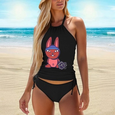 Rabbit Black Swimsuit with Shorts Tummy Control Two Piece Bathing Suit for Women