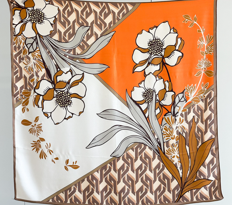 100% Silk Mulberry Square Scarf 90x90cm Floral Print Shawl Bandana Wrap  