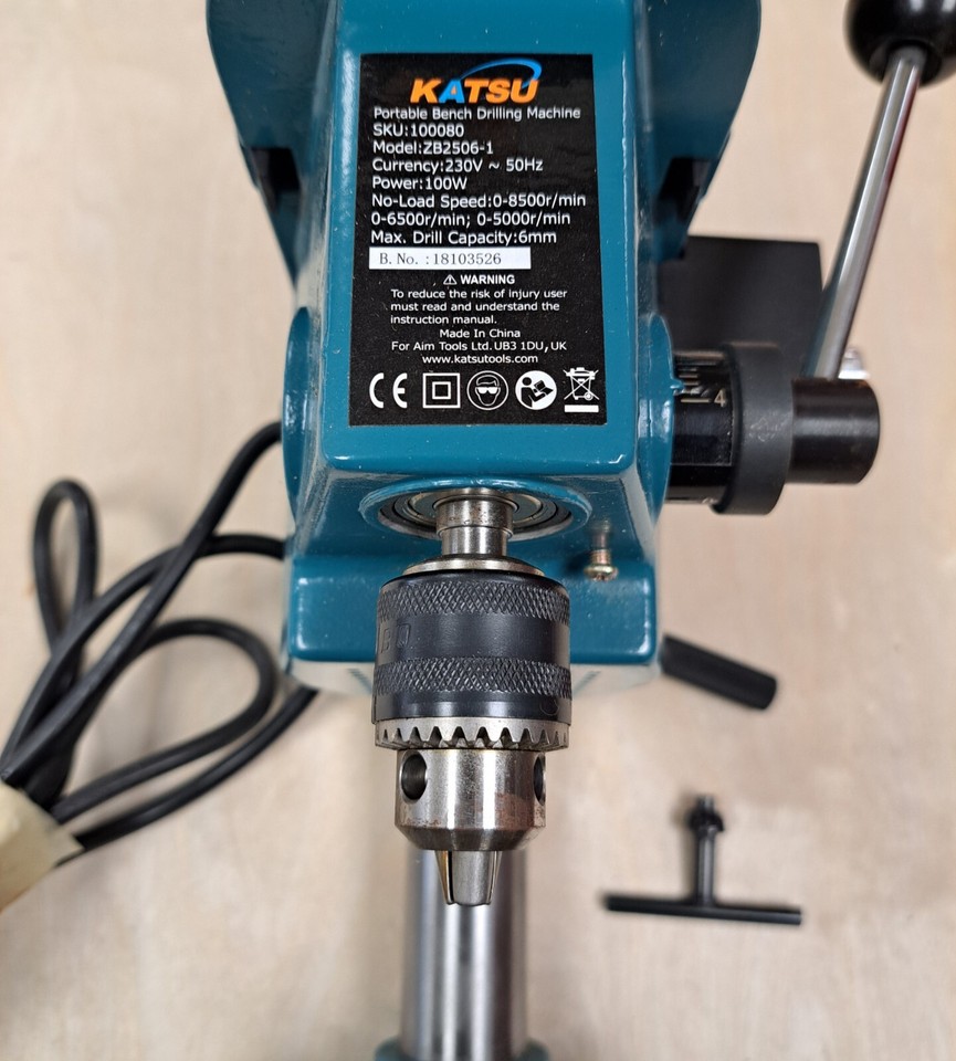 Katsu Mini Bench Drill Press Fully Adjustable Speed 100W 6.5mm UK Plug