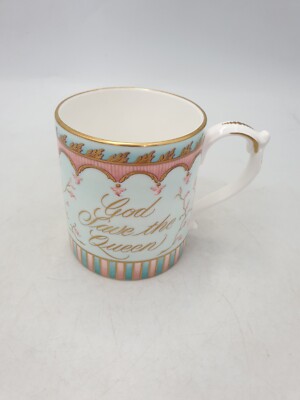 ROYAL COLLECTION BONE CHINA ''GOD SAVE THE QUEEN'' TASSE HM QUEEN'S 60TH BDAY BLUE