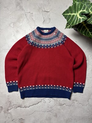 MUNROSPUN RED PURE LAMBSWOOL HEAVY KNIT PULLOVER