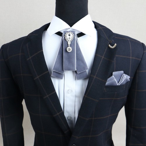 Men Retro Velvet Pre-Tied Crystal Wedding Necktie Neck Bow Tie Charm Collar Chic - Picture 10 of 13