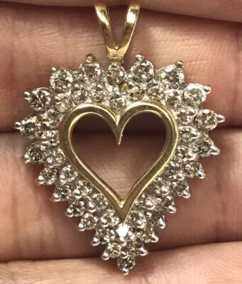 Vintage 10k Yellow Gold Open Heart 1 25 Carat Diamond Cluster Charm Pendant Ebay