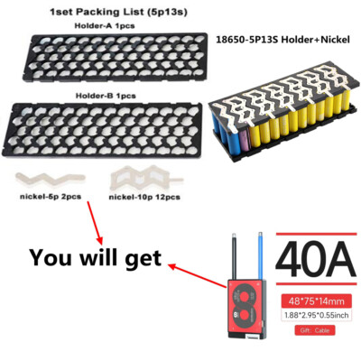 Daly 13S 48V 40A Li-ion BMS + 5P13S Holder + Nickel Kits for Battery AEU