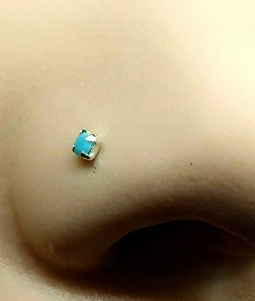 Borchia naso turchese 2 mm quadrata set 22 g (0,6 mm) argento 925 estremità a... - Immagine 2 di 4