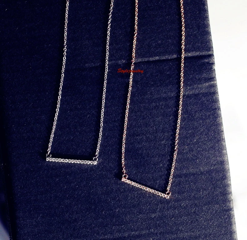 18k White Gold Filled Made with Swarovski Crystal Silver Bar Necklace N126 Foto 4 de 4