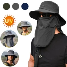 Unisex Outdoor UV Protection Sun Hats Wide Brim Fishing Cap Removable Neck Flap