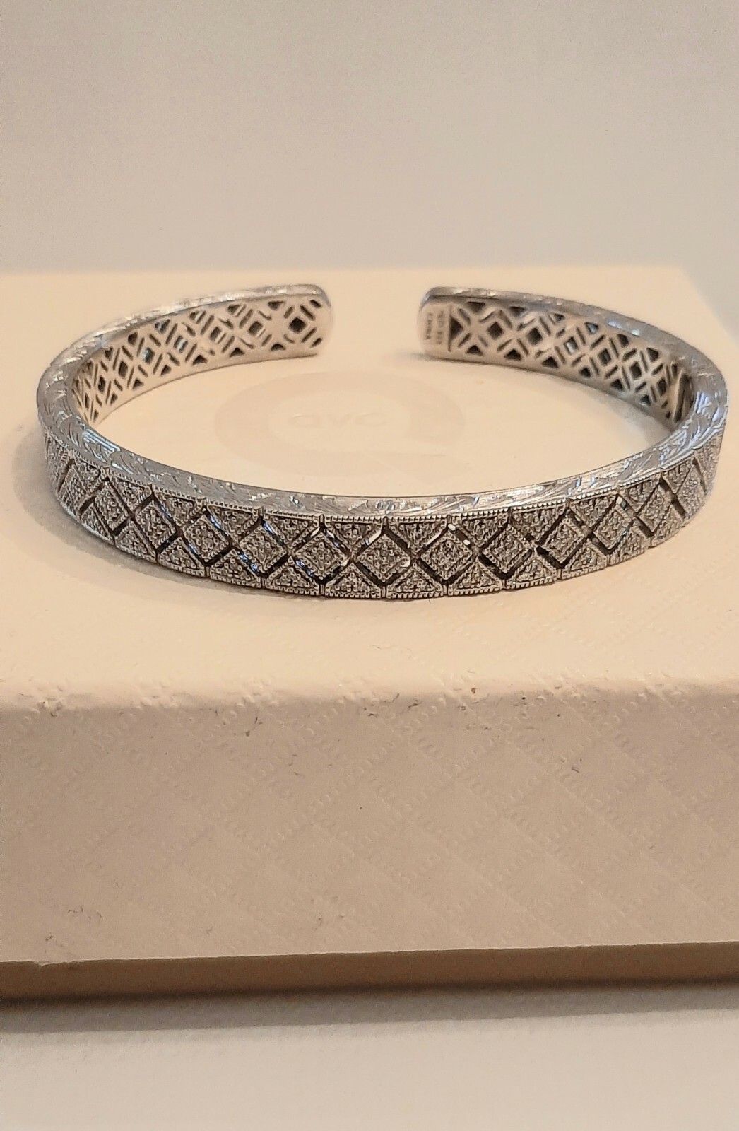 Sterling Silver Hinged Diamond Cuff Bracelet Sign… - image 2