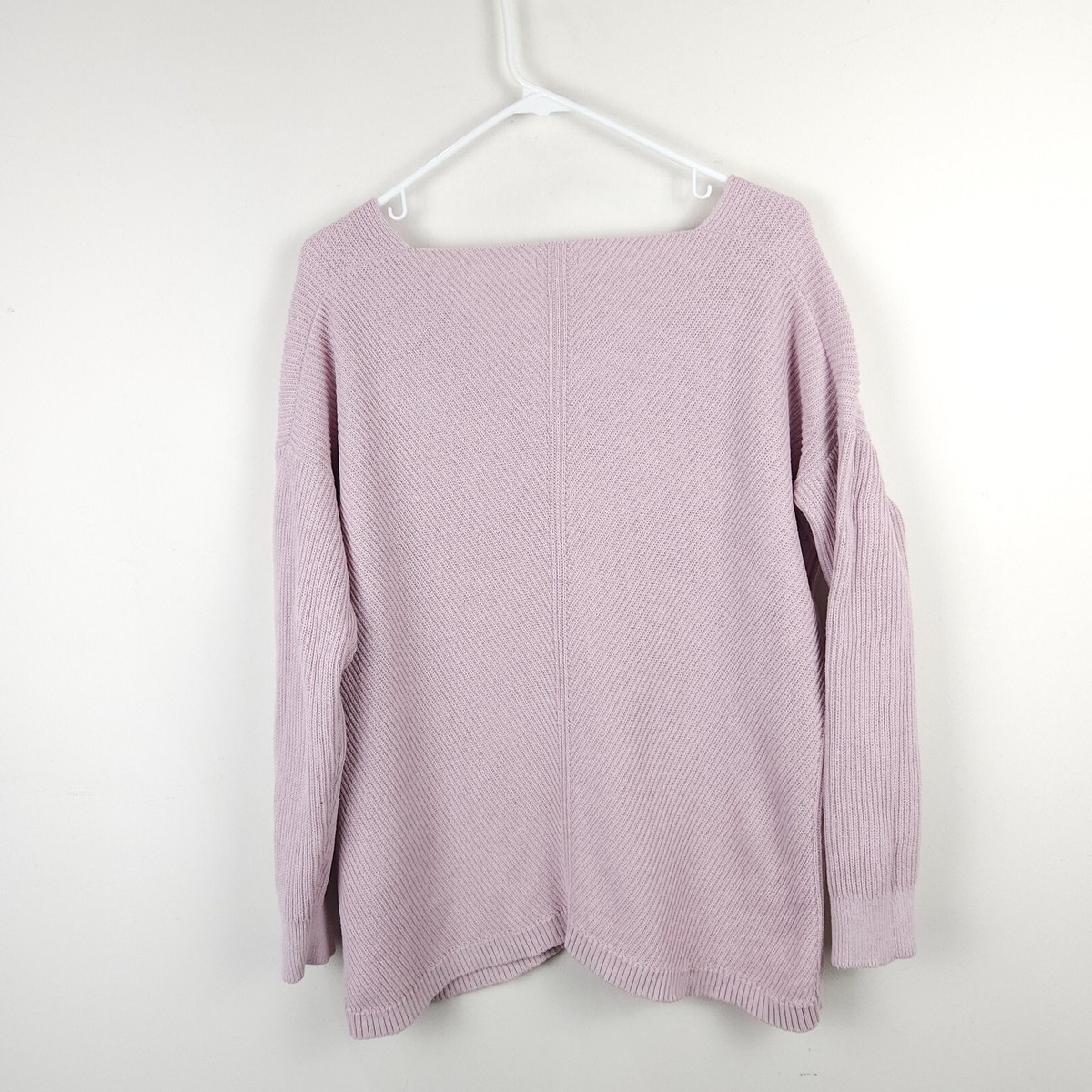 LL Bean Sweater Womens Large Purple Ribbed V Neck Cotton Long 
