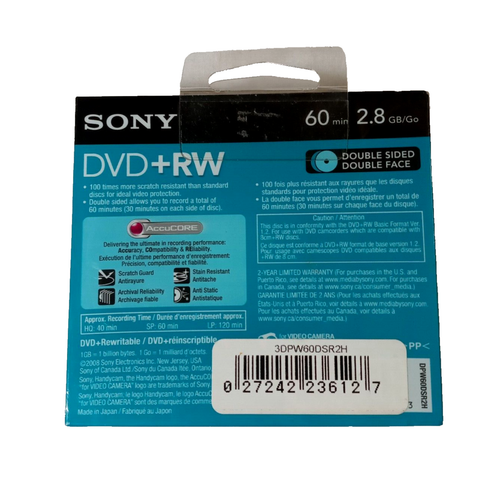 Sony 8cm DVD+RW Recordable Disc (Jewel Case Pack of 3) New and Sealed - Afbeelding 2 van 3