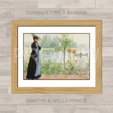 Carl Larsson framed print: Karin by the Shore. 400x325mm. Textured canvas paper.