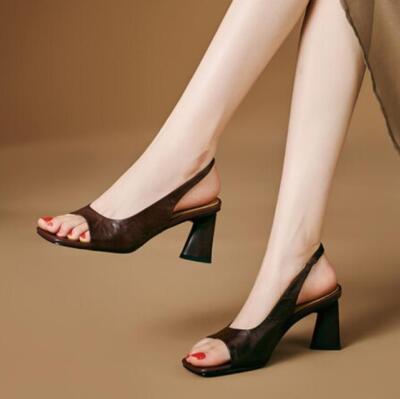 Women's Summer Chunky High Heel Shoes Square Toe Peep Toe Sandals Party  Fashion