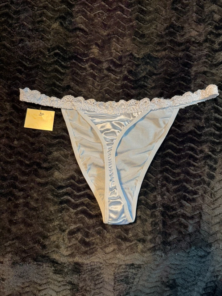 NUEVO SIN ETIQUETAS XXL SATINADO VINTAGE NYLON TESOROS SECRETOS ENCAJE SEGUNDA PIEL AZUL Foto 4 de 4