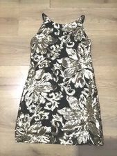 WOMENS BLACK GOLD FLOWER PRINT BODYCON DRESS BY TRUE DECADENCE SIZE 8  