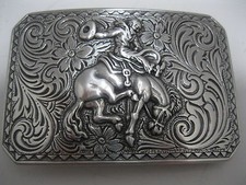 Western Belt Buckle 150 - Bronco Rider - Silver Plated