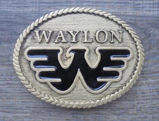 Waylon Jennings Flying W Belt Buckle Brushed Brass Background Black eagle-NICE