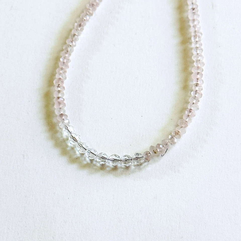 Collar de cuarzo rosa cristal natural genuino piedras preciosas delicadas hebra delgada Foto 4 de 4