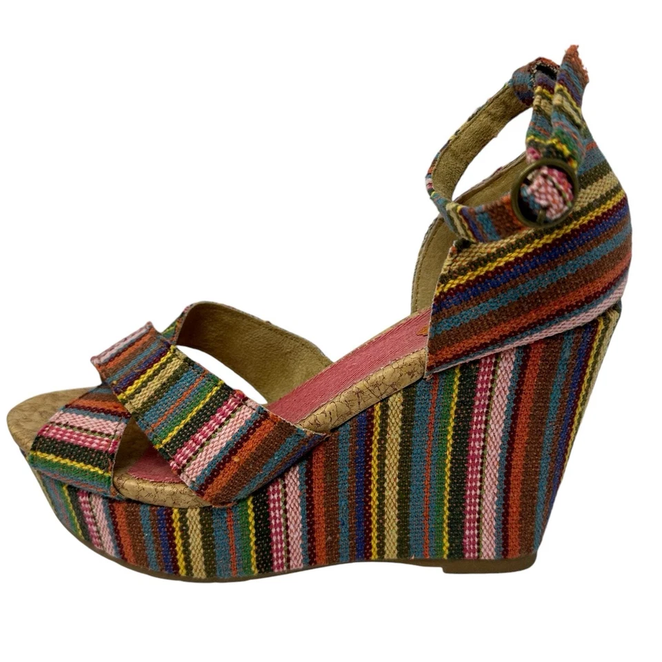 Rocket Dog CLARA Wedges Sz 8M Serape Guatemala Stripes Boho Festival Chunky Heel - Image 4 of 4