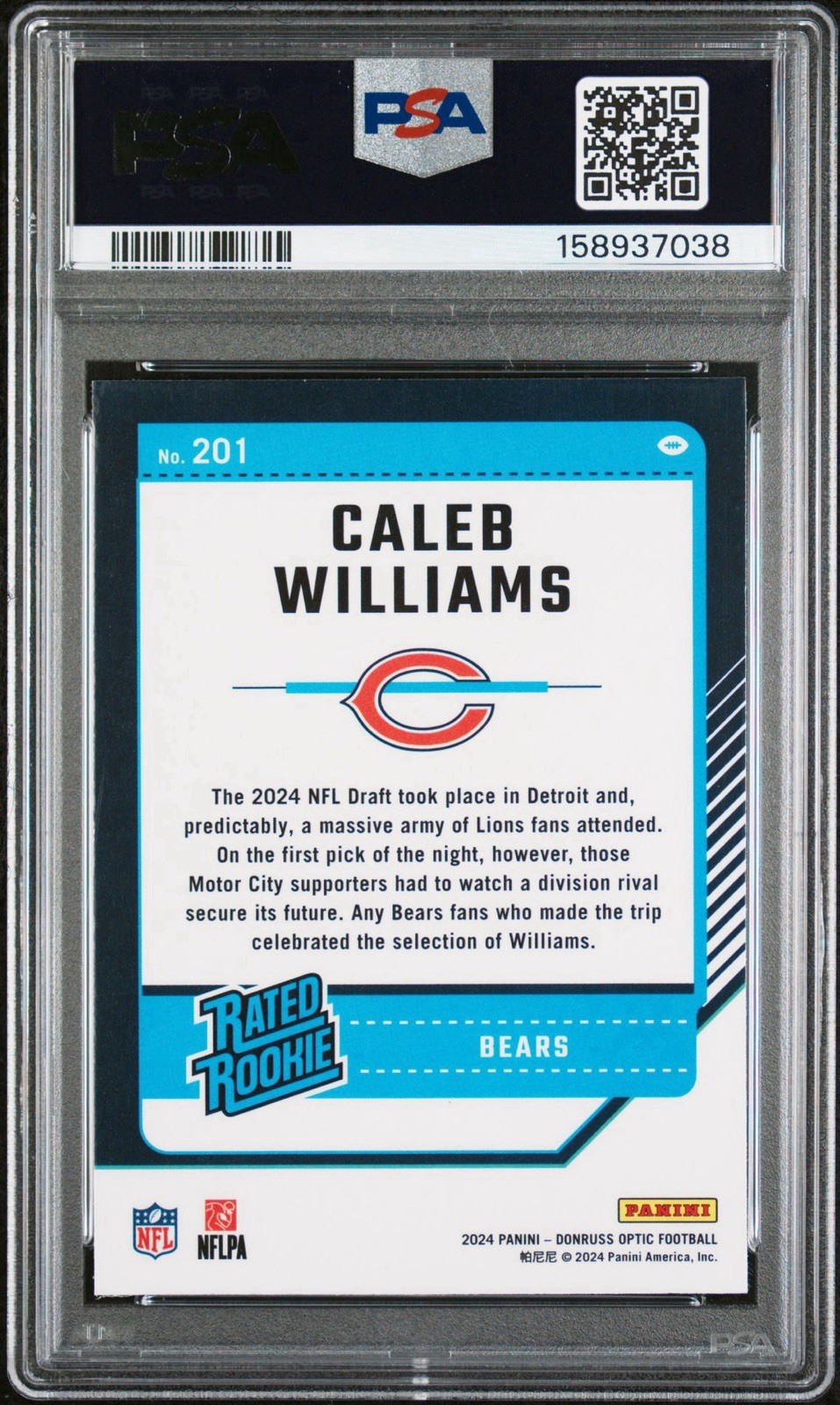 2024 Panini Donruss Optic Caleb Williams #201 Rated Rookie RC PSA 10 GEM MINT view 2