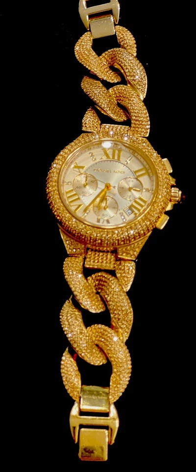 Ladies Michael Kors Camille Glitz Champagne Gold MK 3248 Chronograph Watch - Image 4 of 4