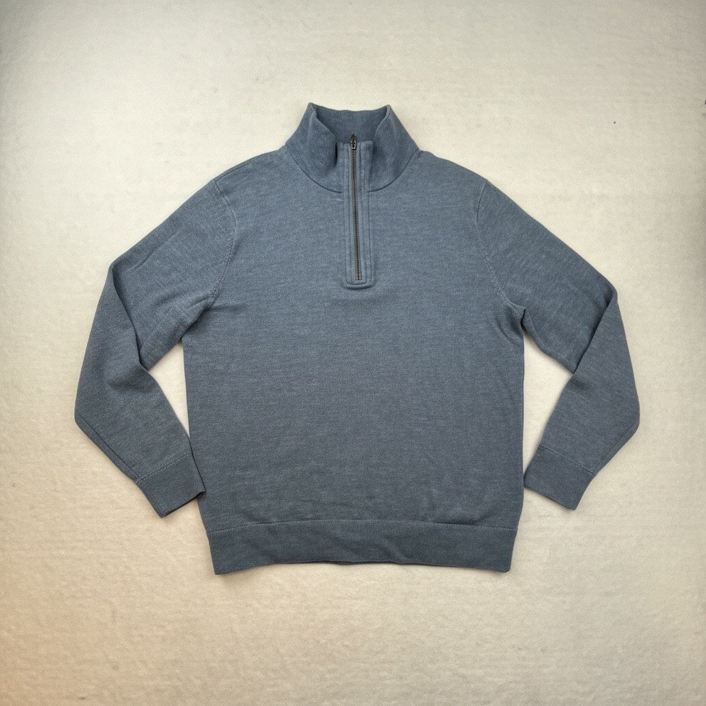 Banana Republic Mens L Blue 100% Merino Wool Extra Fine Quarter Zip Sweater