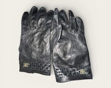 Vintage Etienne Aigner Black Leather Gloves Size 8 Italy Woven Wrist
