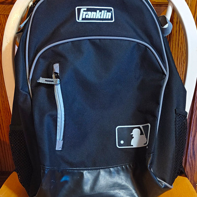 Franklin MLB Baseball Backpack Bag Black/Gray Polyester Zip w/ Pockets
