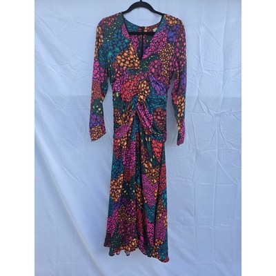 Farm Rio Rainbow Hearts Dress Multi Color Leopard Print V-Neck Long Sleeve SMALL